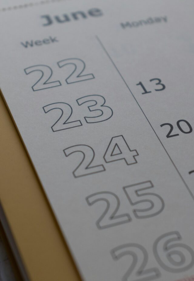 June calendar page marking mid year, hiring goals check in, Ramax Search and Staffing